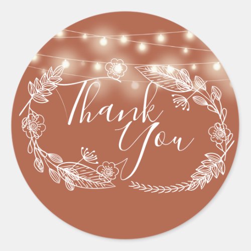 String Lights Terracotta Floral Thank You Classic Round Sticker