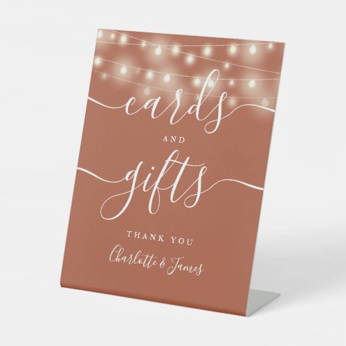 String Lights Terracotta Script Cards And Gifts Pedestal Sign