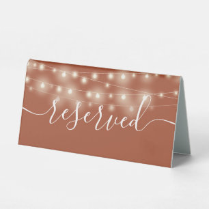 String Lights Terracotta Script Reserved Table Tent