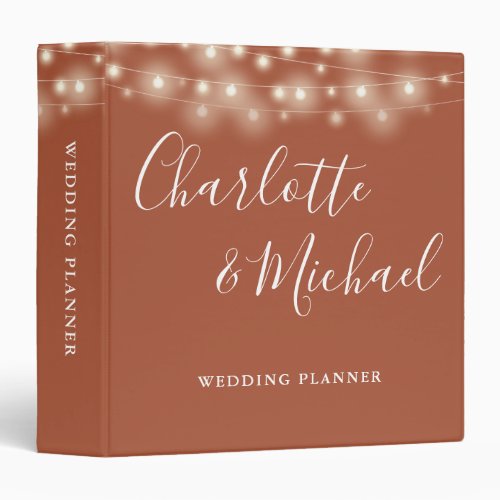 String Lights Terracotta Script Wedding Planner 3 Ring Binder