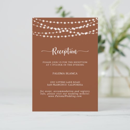 String Lights Terracotta Wedding Reception   Enclosure Card