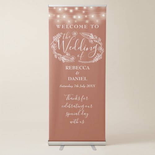 String Lights Terracotta Wedding Welcome Retractable Banner
