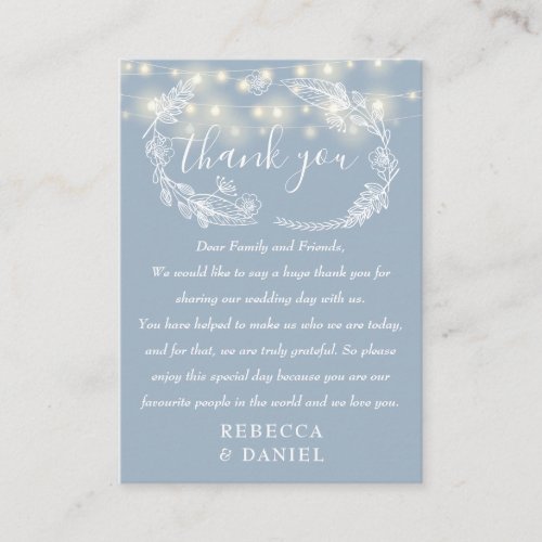 String Lights Thank You Dusty Blue Wedding Place Card