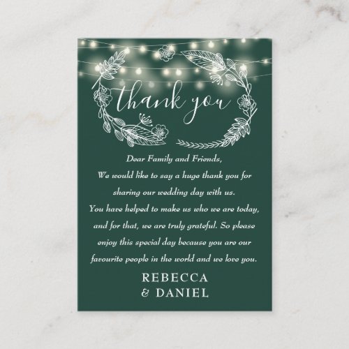 String Lights Thank You Emerald Green Wedding Place Card