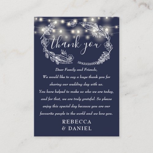 String Lights Thank You Navy Blue Wedding Place Card