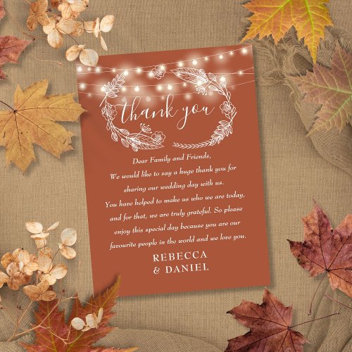 String Lights Thank You Terracotta Wedding Place Card