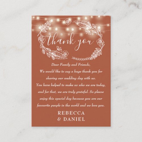 String Lights Thank You Terracotta Wedding Place Card