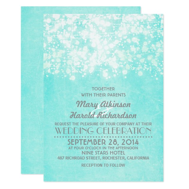 String Lights Tiffany Blue Wedding Invitation