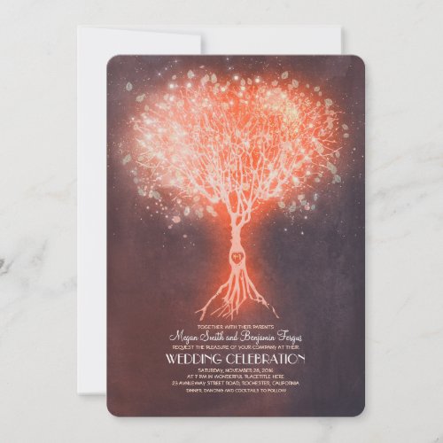 String Lights Tree Dreamy Rustic Wedding Invites