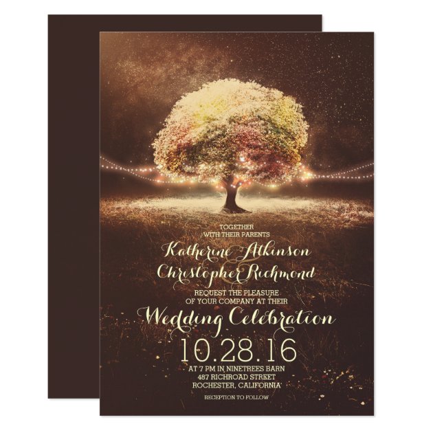 String Lights Tree Elegant Vintage Fall Wedding Invitation