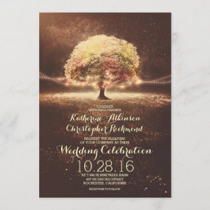 String Lights Tree Elegant Vintage Fall Wedding Invitation