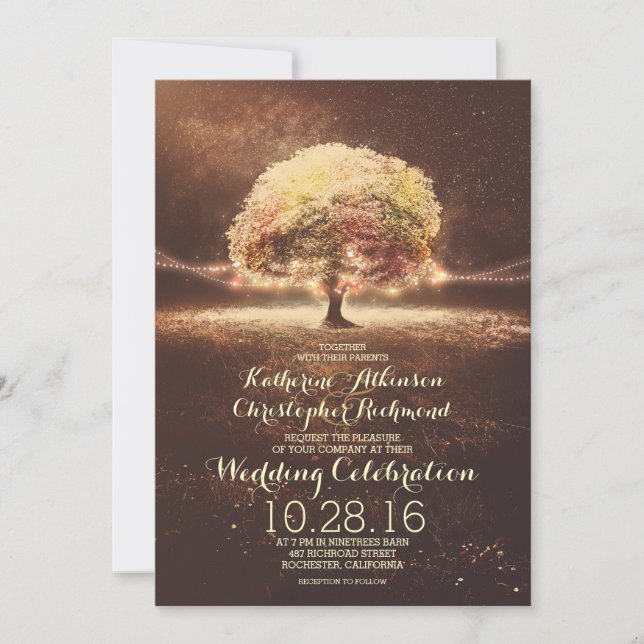 String Lights Tree Elegant Vintage Fall Wedding Invitation (Front)