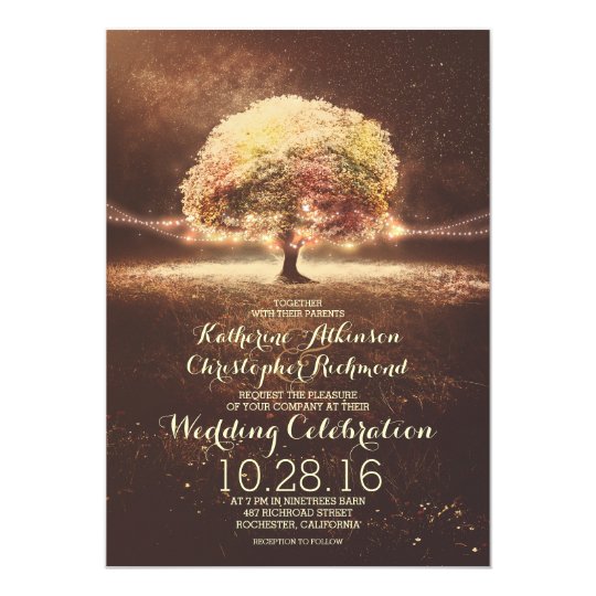 String Lights Tree Elegant Vintage Fall Wedding Invitation