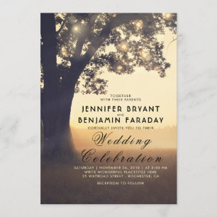 String Lights Tree Evening Sunset Rustic Wedding Invitation