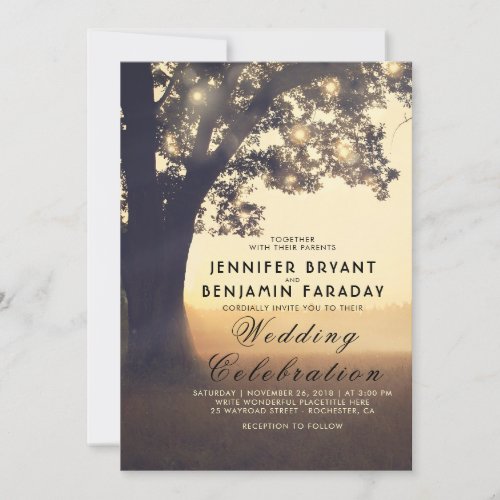 String Lights Tree Evening Sunset Rustic Wedding Invitation - Sunset, tree, and string lights - romantic rustic wedding invitation. --- All design elements created by Jinaiji