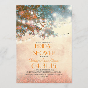 string lights tree & love birds bridal shower invitation