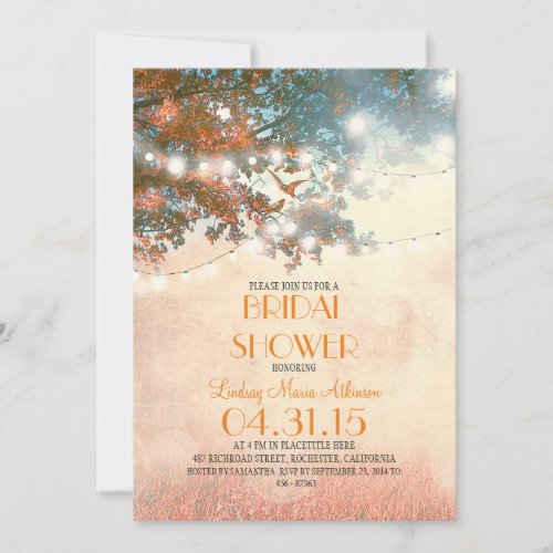 string lights tree  love birds bridal shower invitation