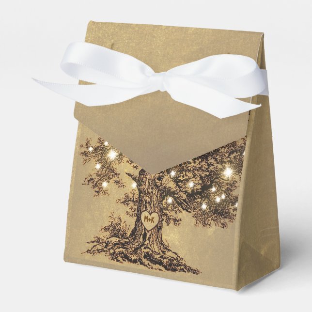 string lights tree old rustic wedding favor box (Front Side)