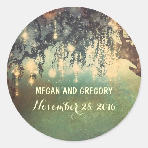 String Lights Tree Outdoor Wedding Classic Round Sticker