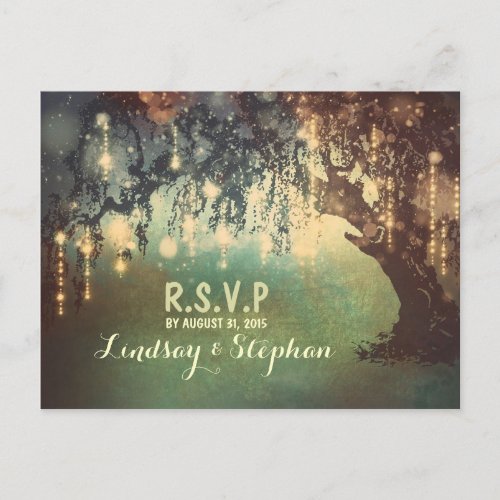 string lights tree RSVP postcards