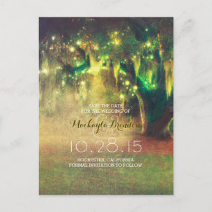 string lights tree rustic country save the date announcement postcard