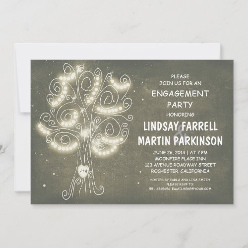 string lights tree rustic engagement party invitation