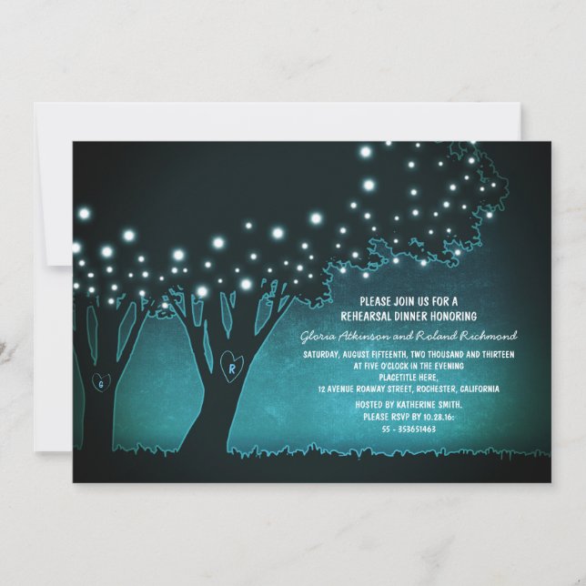 String lights tree rustic rehearsal dinner invitation (Front)