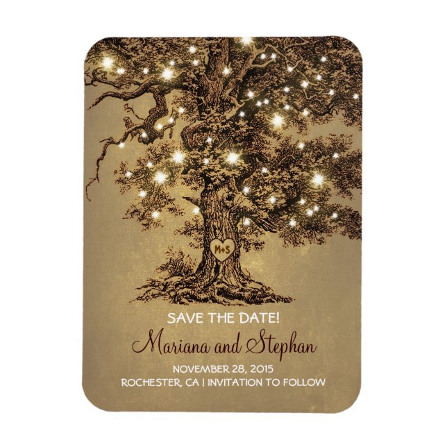 String Lights Tree Rustic Save The Date Magnet (Vertical)
