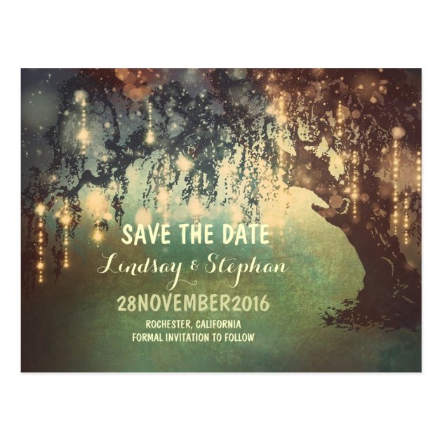 String Lights Tree Rustic Save The Date Postcard