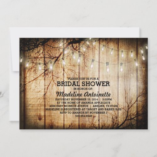 String Lights Tree Vintage Barn Wood Bridal Shower Invitation
