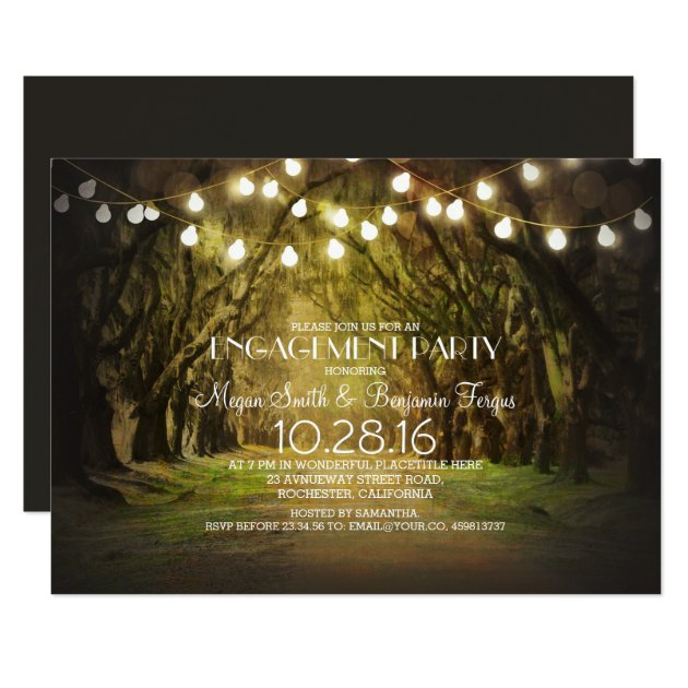 String Lights Trees Path Rustic Engagement Party Invitation