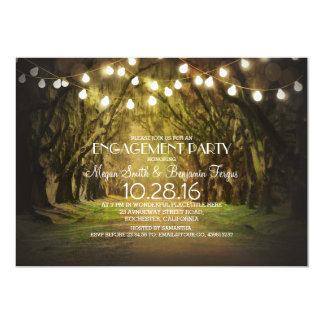 String Lights Trees Path Rustic Engagement Party Card