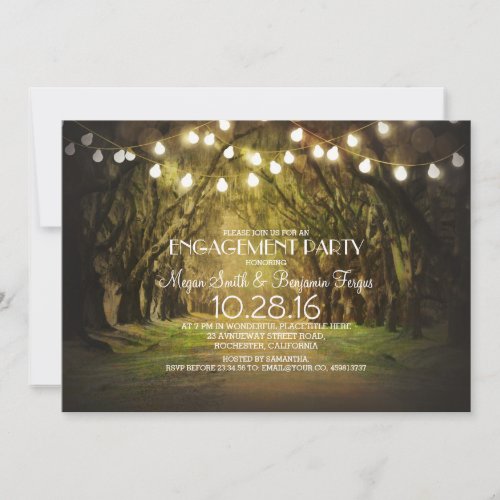 String Lights Trees Path Rustic Engagement Party Invitation