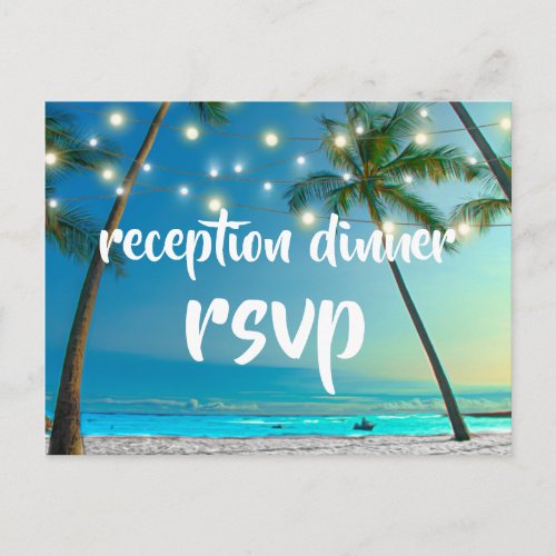 String Lights Tropical Beach Reception Dinner Invitation Postcard