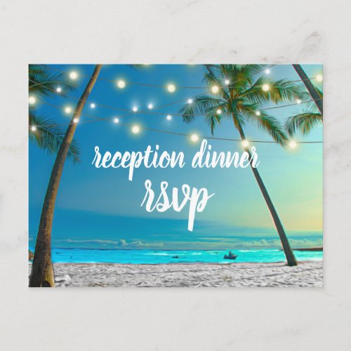 String Lights Tropical Beach Reception Dinner Invitation Postcard
