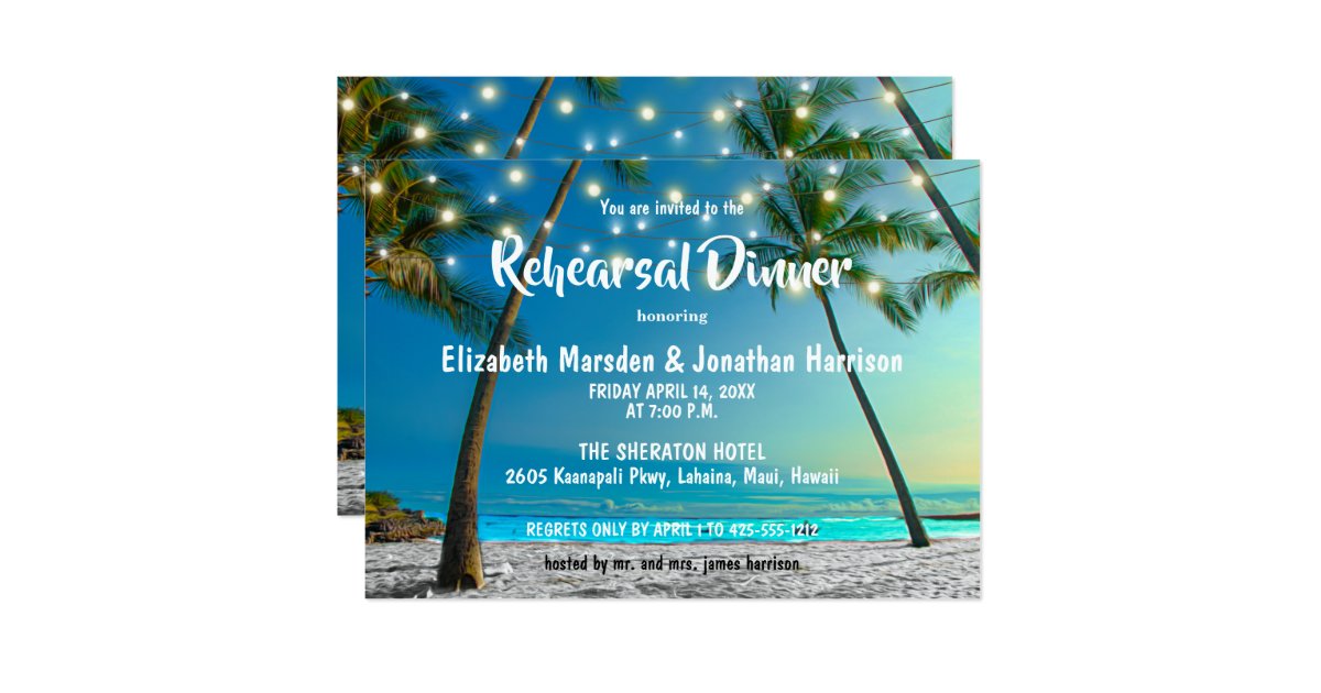 String Lights Tropical Beach Rehearsal Dinner Invitation Zazzle Com