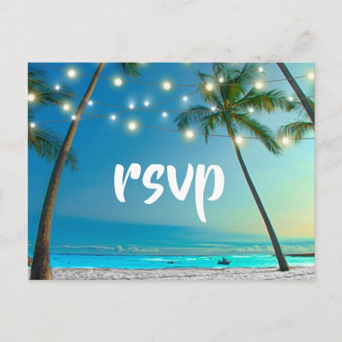String Lights Tropical Beach RSVP Enclosure Invitation Postcard