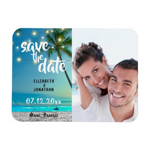 String Lights Tropical Beach Save The Date Photo Magnet
