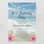 String Lights Tropical Luau Beach 40th Birthday Invitation