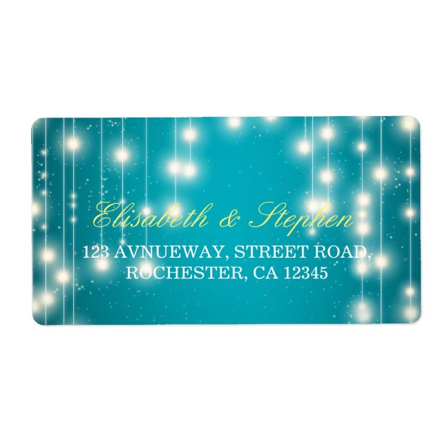 String Lights & Turquoise Glitter Wedding Address Label (Front)