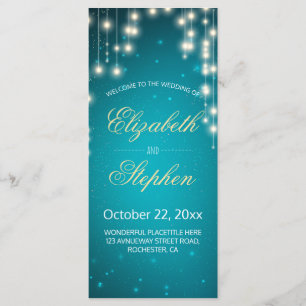 String Lights & Turquoise Glitter Wedding Program