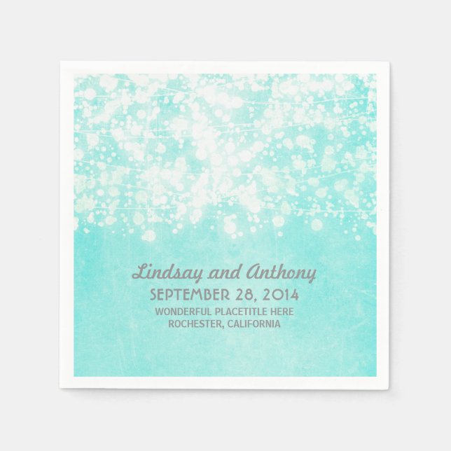 string lights vintage blue wedding napkins (Front)