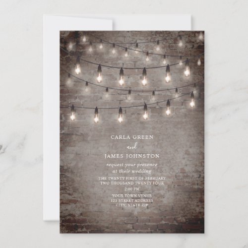 String Lights Vintage Brick Industrial Wedding Invitation