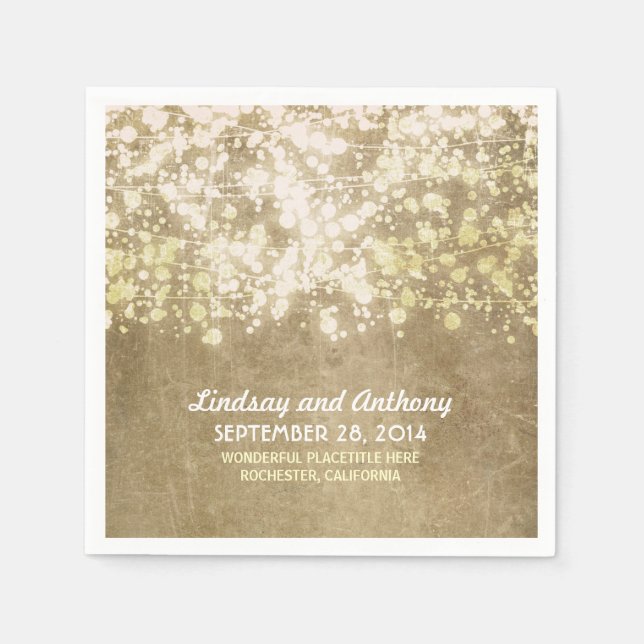 String lights vintage golden glitter paper napkins (Front)