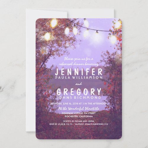 String Lights Waterfront Rustic Rehearsal Dinner Invitation