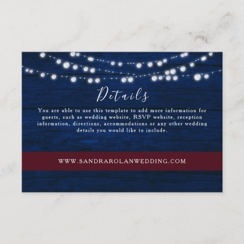String Lights Wedding Details Enclosure Card