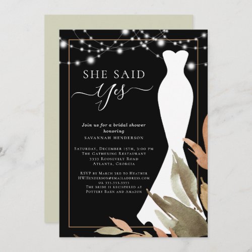 String Lights Wedding Dress Bridal Shower Invitation