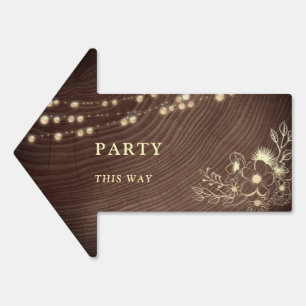 String Lights Wedding Party This Way Arrow Sign