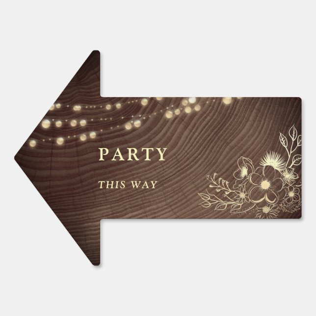 String Lights Wedding Party This Way Arrow Sign (Front)