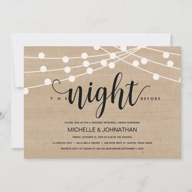 String lights wedding rehearsal dinner invitation (Front)